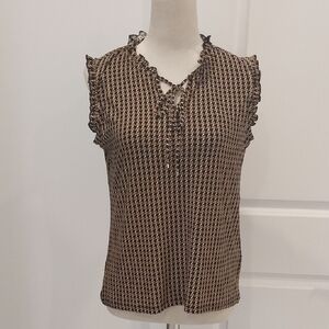Tommy Hilfiger Black and Brown Ruffle Blouse